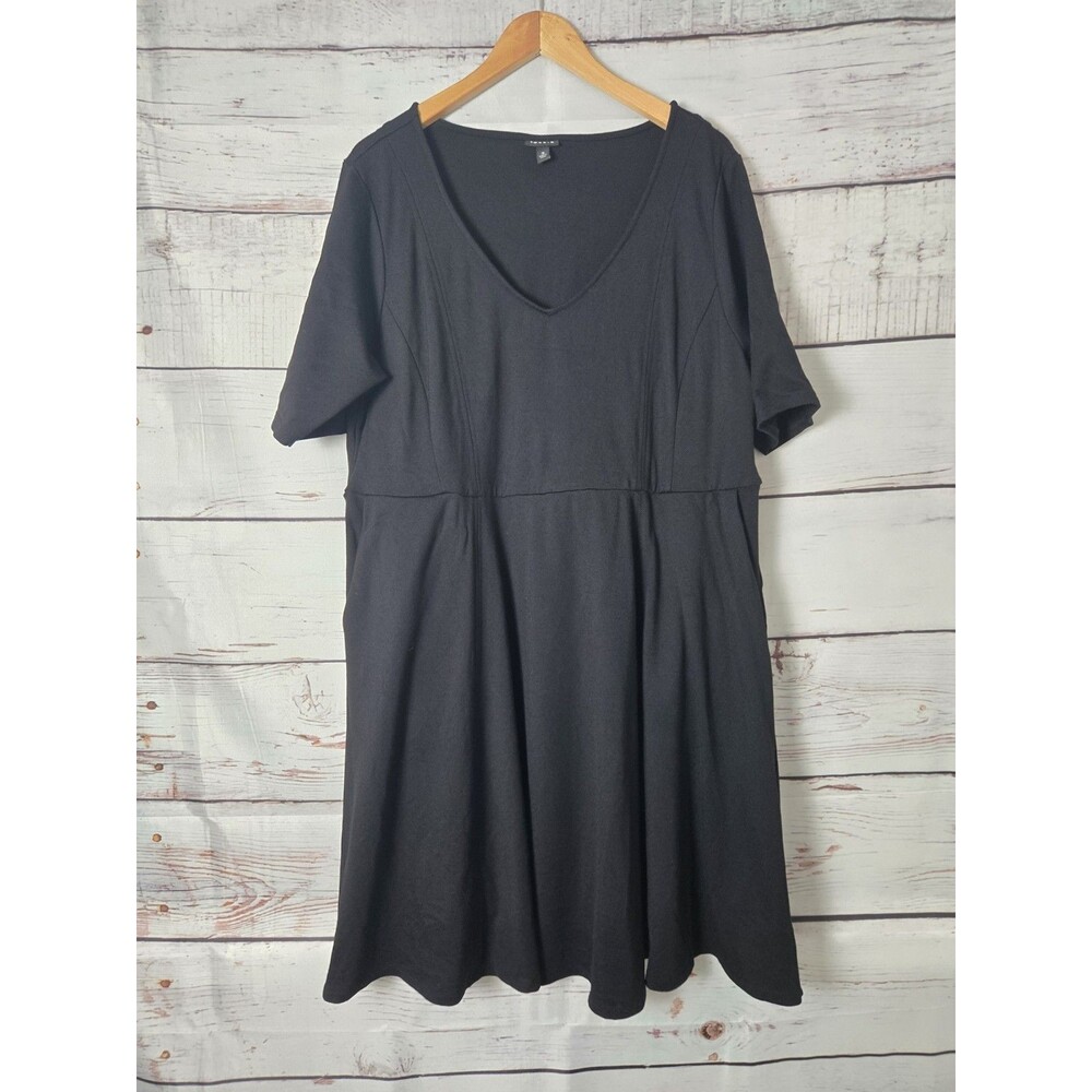 Torrid Womens Dress 3X Black Fit And Flare Skater Pockets V-Neck Short Sleeve